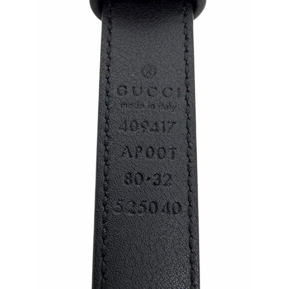 Gucci GG Logo Buckle Marmont Thin Belt Black Smooth Leather Size 80cm/32\